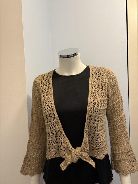 Vintage Tan Crochet Shrug 1 Tan Shrug with black top