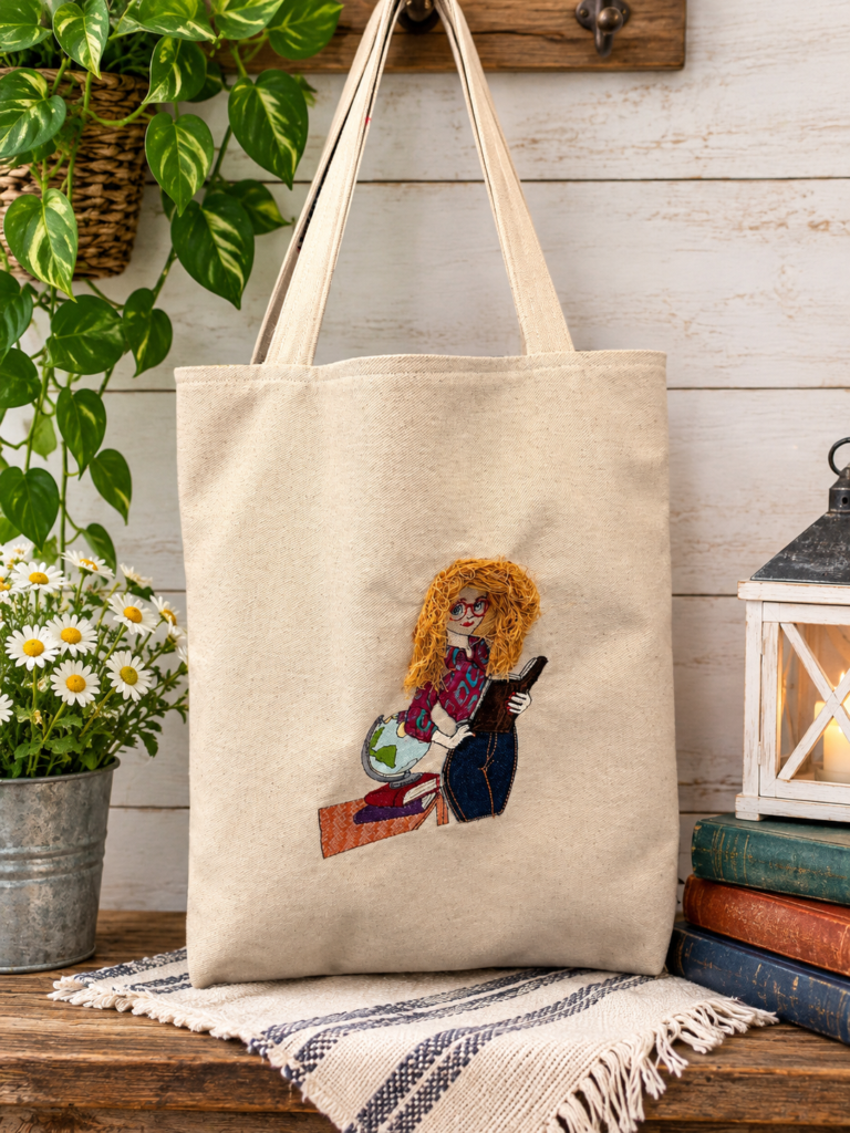 3D Machine Embroidered Tote Bag 2 Blonde Teacher Tote Bag