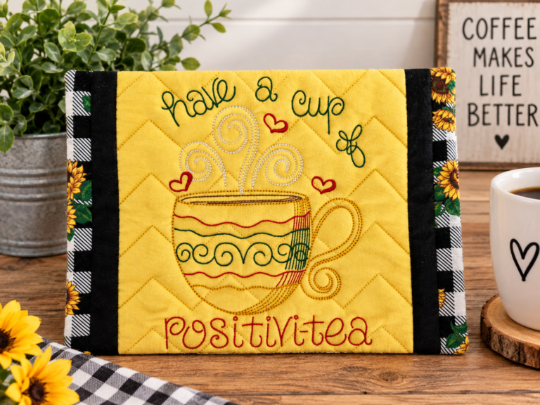 Mug Rug Sunflower Yellow Black White