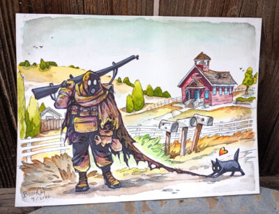 Soldier and Cat by Old School House Watercolor Illustration