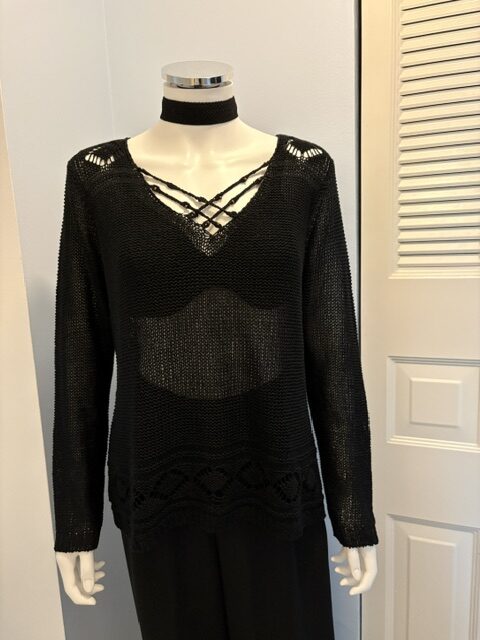 BCBG MAXAZRIA Black Knit Sweater 1 Sheer sweater front view