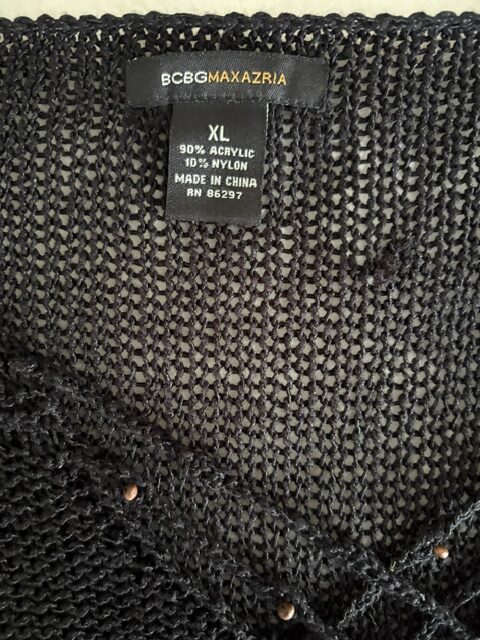 BCBG MAXAZRIA Black Knit Sweater 7 Sheer sweater label rotated
