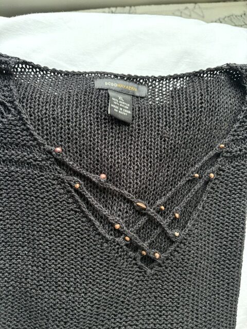 BCBG MAXAZRIA Black Knit Sweater 9 Sheer sweater replacement beads rotated