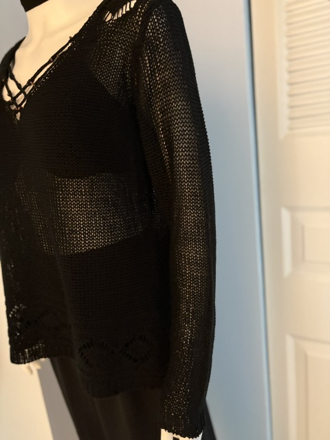 BCBG MAXAZRIA Black Knit Sweater 2 Sheer sweater side view