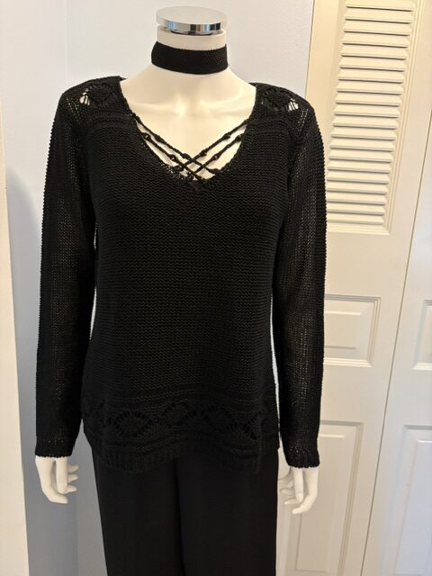 BCBG MAXAZRIA Black Knit Sweater 5 sheer sweater tank top underneath rotated