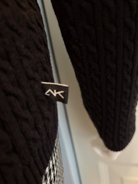 Vintage Anne Klein Sport Black Cable Knit Turtleneck Sweater 4 AK tag on turtleneck rotated