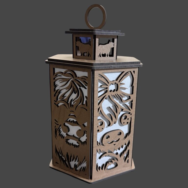Highland Cow Rustic Wood Lantern Tea Light Candle Holder 2 Highland Cow Wood Lantern Med Walnut Plywood 9.5x5.5