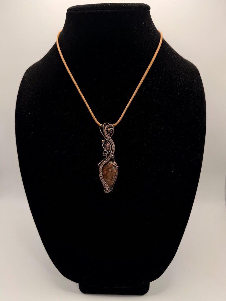 Vibrant Passion Wire Wrapped Poppy Jasper Necklace 6 Photo of Vibrant Passion Wire Wrapped Poppy Jasper Necklace on A Neck Form