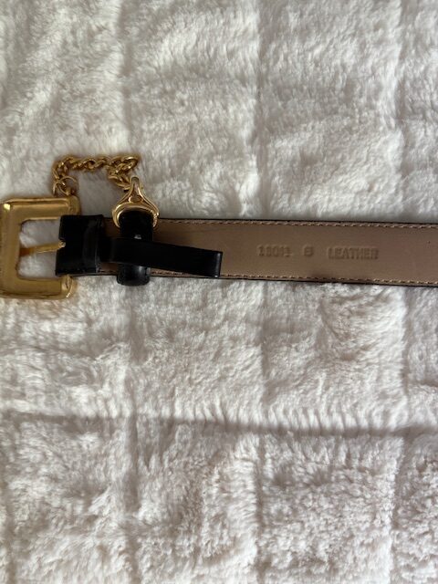 Vintage Black Leather Gold Tone Buckle Belt 3 IMG 1387 Blk Gold leather stamp rotated