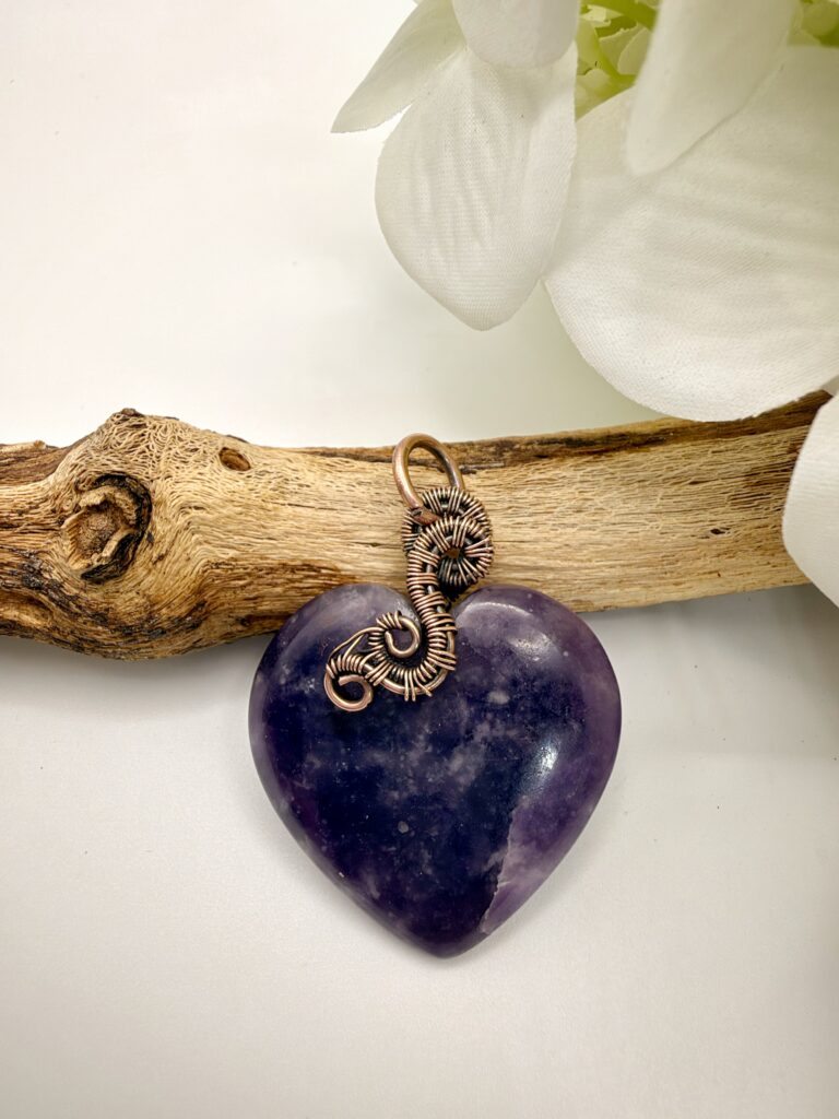 Image of Serene Heart Wire Wrapped Lepidolite Necklace