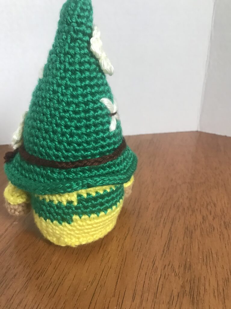 Enchanting 6 1/2-inch handcrafted gnome, decked out in the lively yellow and green of the Oregon State University Ducks 3 IMG 6069