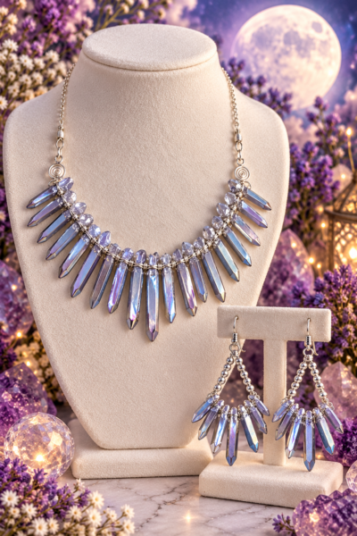 Moonlight Sparkle - Silver Titanium Crystal Quartz Jewelry Set