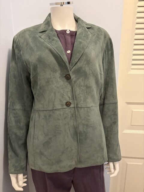 Vintage Jones New York Teal Green Suede Jacket 2 Suede jacket full front rotated